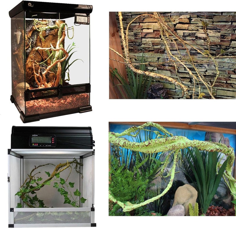 Kathson 3 PCS Reptile Vines Plants Flexible Bendable Jungle Climbing Vine Terrarium Plastic Plant Leaves Pet Tank Habitat Decor for Bearded Dragons Lizards Geckos Snakes Frogs and More Reptiles - Image 4